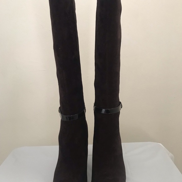 New Nine West Relianto Calf Suede Knee High Stiletto Brown Womens Boots - Picture 9 of 10